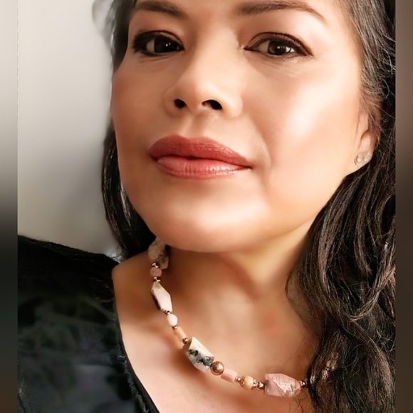 Genuine Pink Opal Large Chunky Stones In Rose Gold Necklace Or Choker - Picture 10 of 11